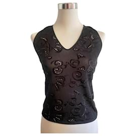 Impresionante top elegante GIORGIO ARMANI negro efecto encaje