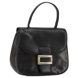 PRADA Sac à main en cuir noir et or Auth bs34475