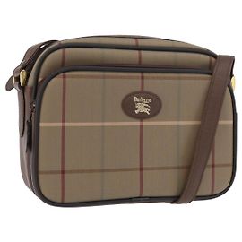 Borsa a Spalla Burberrys Nova Check in Tela Beige Oro Auth ep14427A