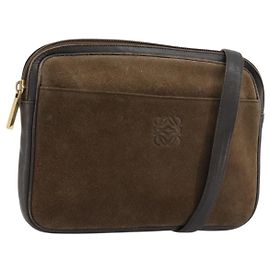 LOEWE Borsa a Spalla Anagram Pelle Marrone Oro Auth bs34530