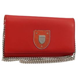 Borsa a catena Diorama in pelle arancione e argento Christian Dior Auth ka4061A