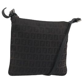 Borsa a Spalla in Tela Zucchino FENDI Argento Nero Auth 176275