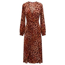 Stella Mc Cartney Seiden-Midi-Kleid mit mehrfarbigem Pfauenmuster in Pfirsich/Orange von Stella McCartney