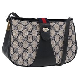 Borsa a Spalla Gucci GG Supreme Sherry Line PVC Blu Navy Oro 10 02 024 Auth 177436