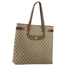 Gucci GG Supreme Web Sherry Line Tote Bag aus PVC Beige Gold 39 02 091 Auth bs34492