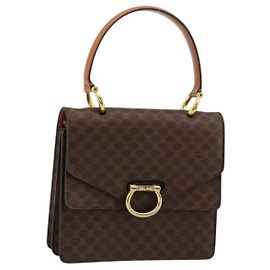 Céline Borsa a mano in tela Macadam CELINE in pelle PVC marrone oro Auth 176358