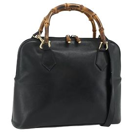Borsa a mano in pelle Gucci Bamboo 2 pezzi Nero Oro 000 1448 0289 Auth bs34727