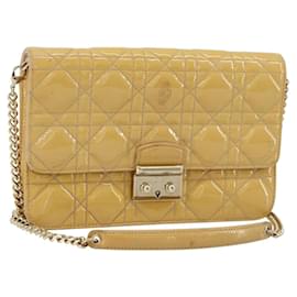 Borsa a Spalla Canage in Pelle Verniciata Beige Oro Auth 175889 Christian Dior