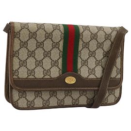 Borsa a Spalla Gucci GG Supreme Web Sherry Line PVC Beige Oro Auth BA12265