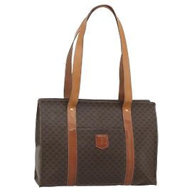 Céline Borsa tote in tela Macadam CELINE in pelle PVC marrone oro Auth ka4109