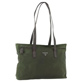 Bolsa Tote PRADA em nylon caqui prata autêntica 176359