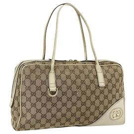GUCCI GG Canvas Tote Bag Beige Gold 169971 Auth 176655