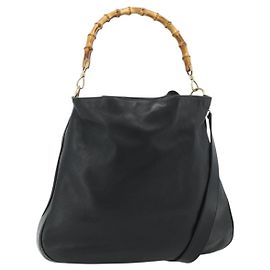 Sac à bandoulière en cuir Gucci Bamboo 2 en 1 Noir Or 001 1577 Auth ep14290
