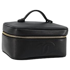 Pochette Vanity CHANEL in Pelle Caviar Nera Oro CC Auth bs34489