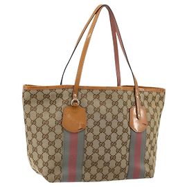 Borsa Tote Gucci GG Canvas Sherry Line Beige Oro 211971 Auth am11431