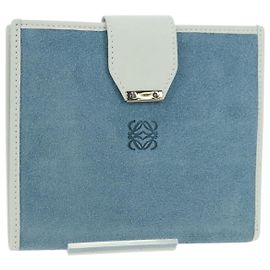 Portafoglio LOEWE Camoscio Azzurro Chiaro Argento Auth BA12283V