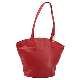 Tote Bag aus rotem und goldenem Leder Christian Dior Auth ep14258