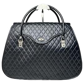 Comme Des Garcons Borsa vintage in pelle verniciata trapuntata a manico superiore Comme des Garçons nera