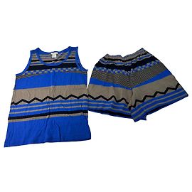 Vintage Plantation Issey Miyake gestreiftes Baumwoll-Top und Shorts Set Blau M