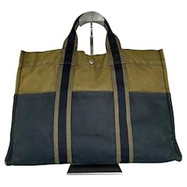 Borsa in tela Hermès Fourre Tout vintage khaki e nera