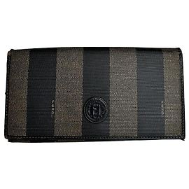 Portafoglio lungo vintage Fendi Pequin Stripe in tela marrone