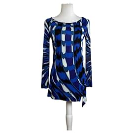 Vintage Emilio Pucci Viskose-Jersey Mini Kleid Blau Mehrfarbig S