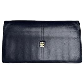 Vintage Givenchy langer Bifold Geldbeutel aus marineblauem Leder