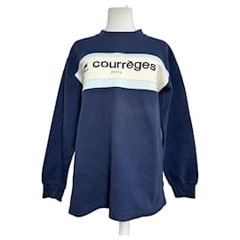 Felpa Vintage Logo Courrèges Blu Crema Misto Cotone L - Courreges