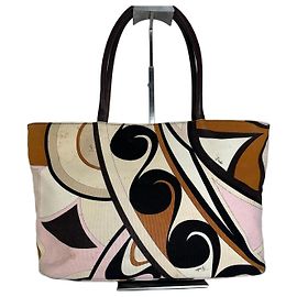 Vintage Emilio Pucci Tote Bag aus Canvas in Creme und Multicolor