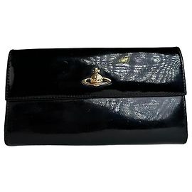 Vintage Vivienne Westwood Lange Geldbörse aus Lackleder Schwarz