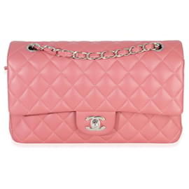 Borsa classica a doppio flap media in pelle di agnello trapuntata rosa Chanel