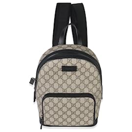 Gucci Eden Small Rucksack aus schwarzem und beigem GG Supreme Canvas