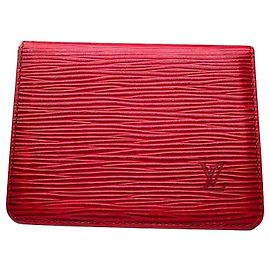 Tarjetero vintage Louis Vuitton de cuero Epi rojo
