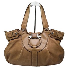 Borsa a spalla vintage Salvatore Ferragamo Gancini in tela beige