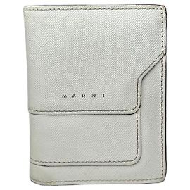 Cartera Compacta Vintage Marni de Cuero Saffiano Blanca