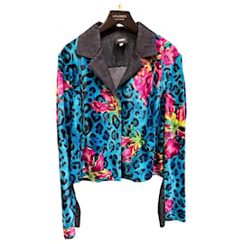 Giacca in denim e suede multicolore con stampe Versace