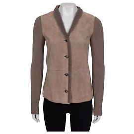 Loro Piana Luxe Strickjacke aus Lammfell und Kaschmir Braun Sz.40S Gebraucht