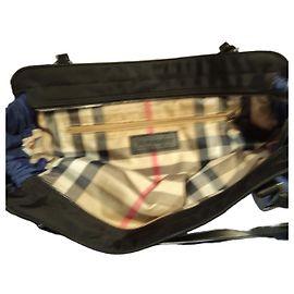 Burberry Tragetasche aus blauer Canvas und schwarzem Leder