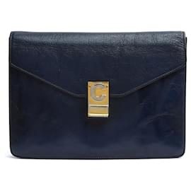 Clutch Busta Céline 1985s Pelle Blu Navy Clutch Diamante Céline