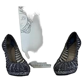 Décolleté Versace Nere con Pois Bianchi e Blu Pelle 37