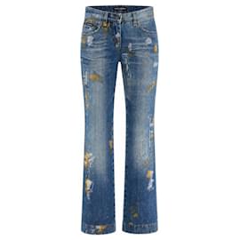 Dolce & Gabbana Vaqueros Rectos con Salpicaduras de Pintura Azules