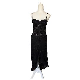 Autre Marque Carlo Pignatelli Kleid aus Seide und Spitze in Schwarz