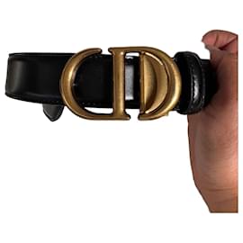 Dior Ledergürtel mit CD Schnalle Schwarz Gold
