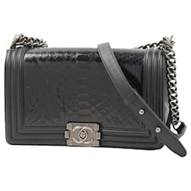 Chanel Boy Medium Python und Lammleder Schultertasche Marineblau