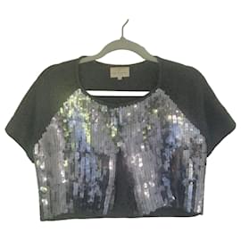 Cardigan Eric Bompard Grigio in Cashmere e Seta con Paillettes