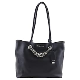 Miu Miu Schwarze Kalbsleder Tote Tasche mit Kette