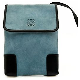 Borsa a spalla in suede blu Loewe