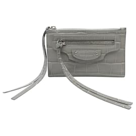 NUOVO PORTA CARTE BALENCIAGA NEO CLASSIC MINI 640110 PELLE GRIGIA
