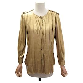 CAMISA VINTAGE CHANEL P41511 BOTONES CABOCHONES GRIPOIX M 38 SEDA TOP - Chanel