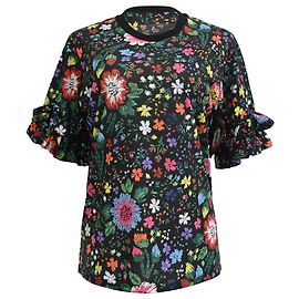 Camiseta con volantes estampada floral en algodón multicolor de Victoria Beckham